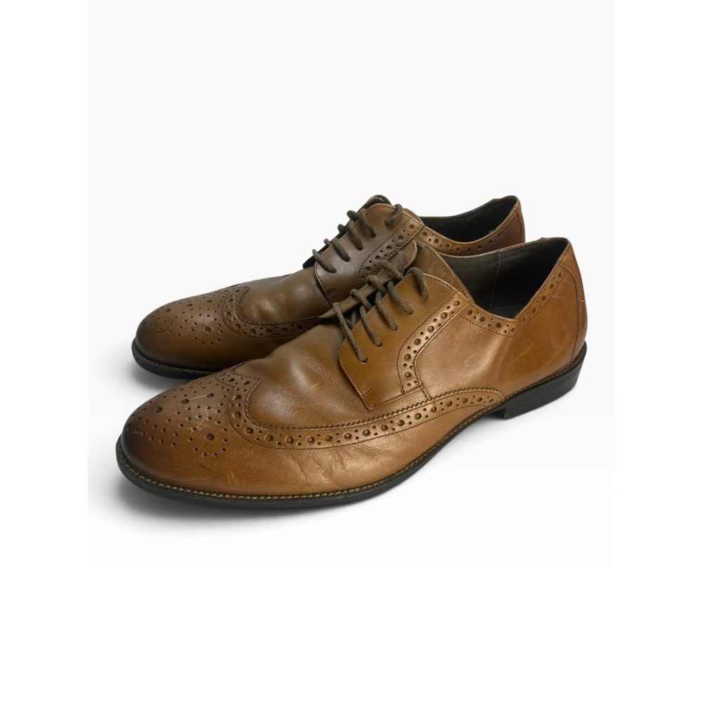 Stacy Adams Garrison Mens 12 M Cognac Leather Wingtip Oxford Brogue Dress Shoes